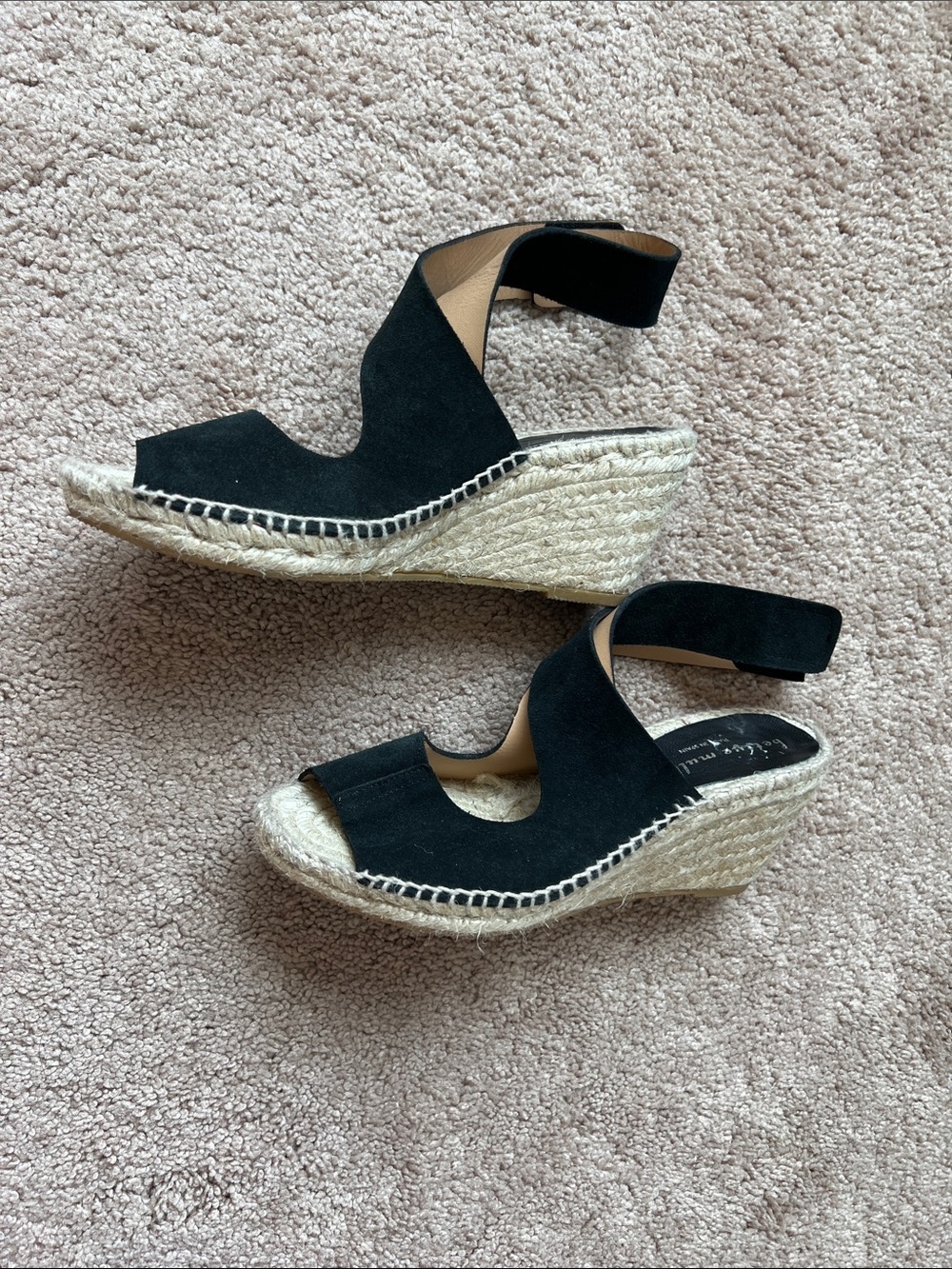 Bettye Muller Black Suede Espadrille Wedge Sandals